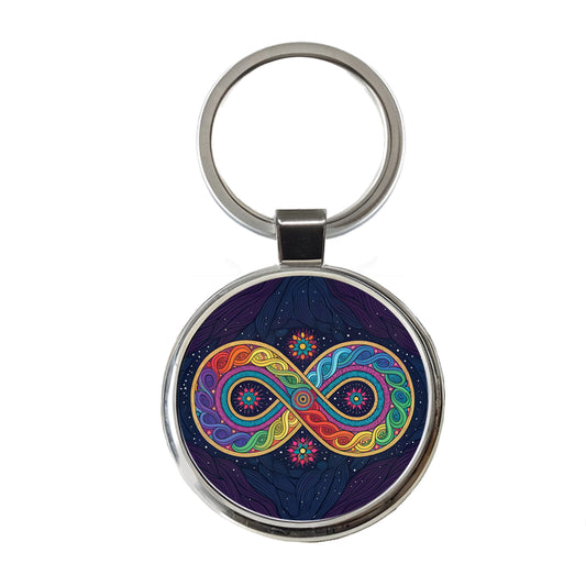 Psychedelic Patterns And Infinite Loops Colorful Round Metal Keychain