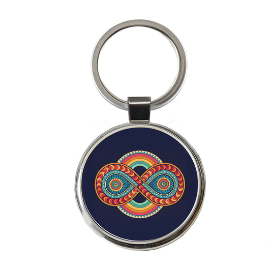 Psychedelic Patterns Groovy Infinite Loops Round Metal Keychain