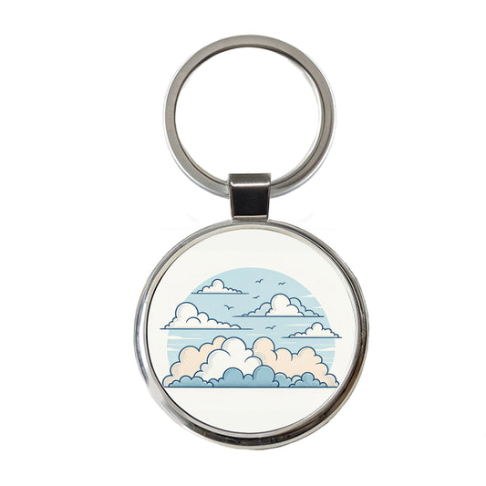 Puffy Clouds Minimalist Cute Sky Round Metal Keychain