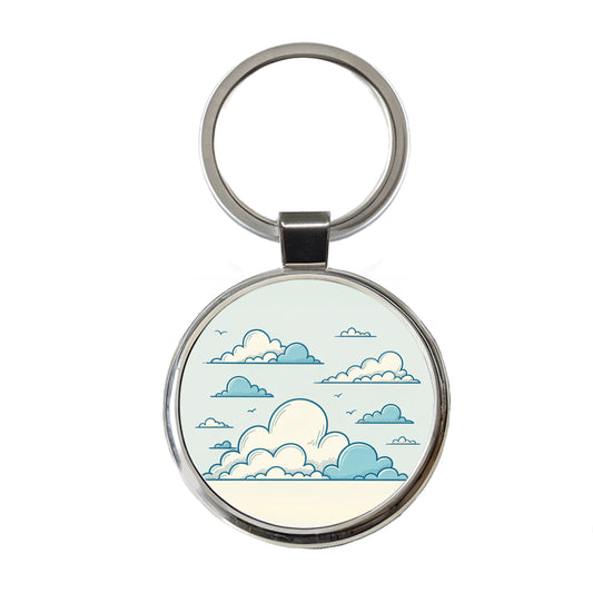 Puffy Clouds Minimalist Style Round Metal Keychain
