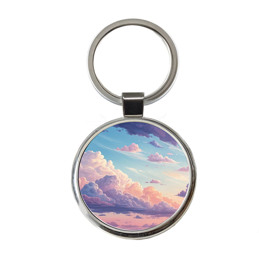 Puffy Clouds Pastel Sky Stunning Round Metal Keychain