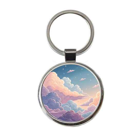 Puffy Clouds Sky Pastel Beautiful Round Metal Keychain