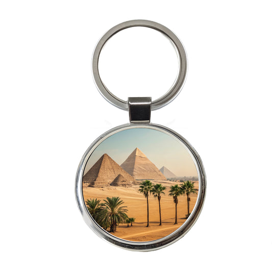 Pyramids Of Giza Travel Egypt Round Metal Keychain