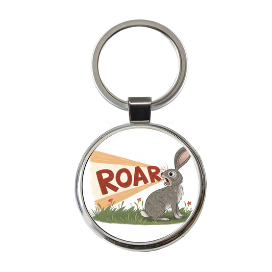 Rabbit Roar Bold Text Funny Round Metal Keychain