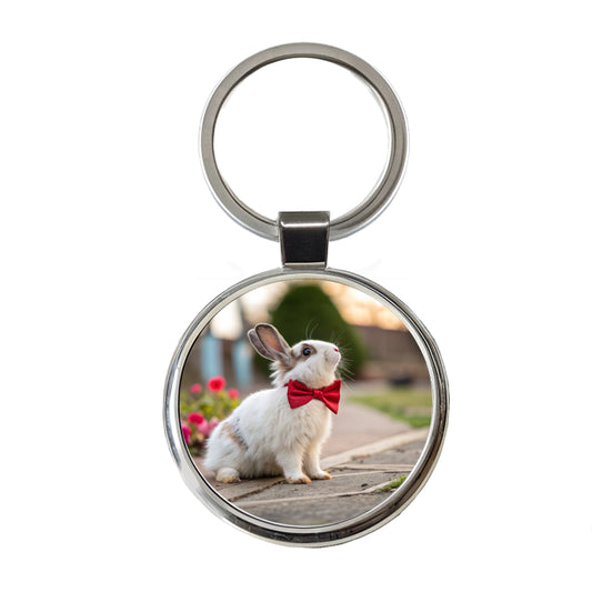 Rabbit Wearing Bow Tie Funny Easter Round Metal Keychain