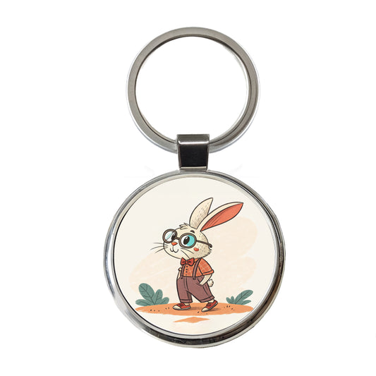 Rabbit Wearing Glasses Nerdy Cute Easter Round Metal Keychain