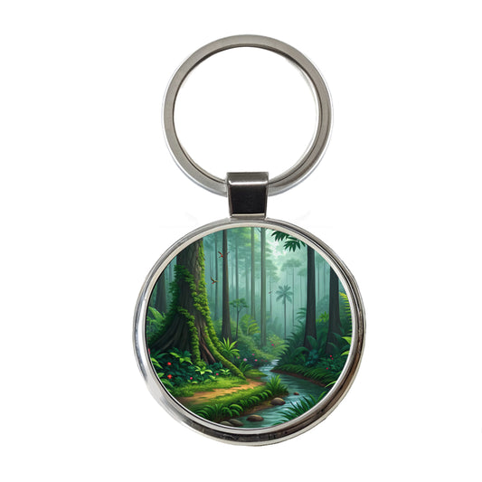 Rain Forest Beautiful Stream Round Metal Keychain