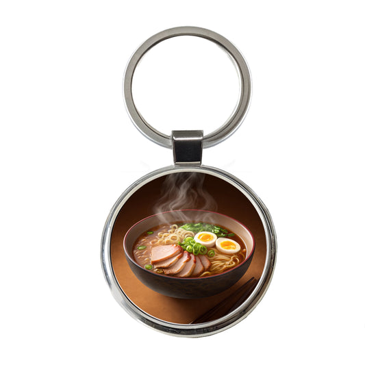 Ramen Bowl Noodles Dinner Round Metal Keychain