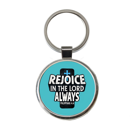 Rejoice In The Lord Always Philippians Bible Verse Round Metal Keychain