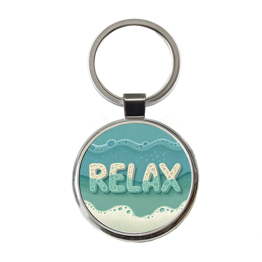 Relax Sea Foam Ocean Beach Round Metal Keychain