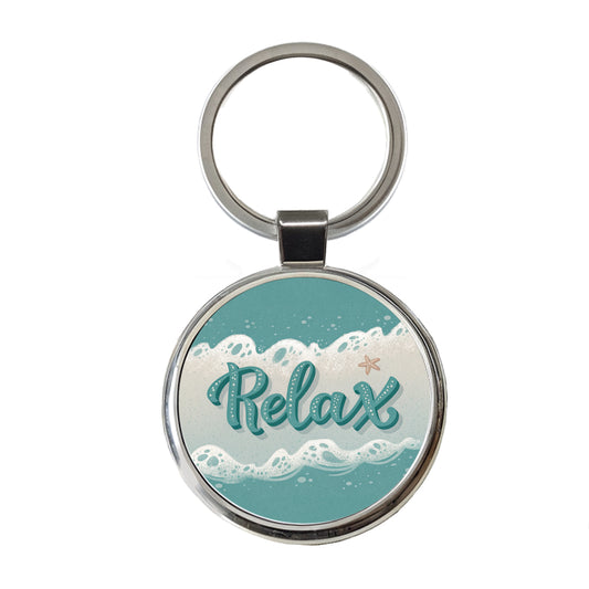 Relax Sea Foam Ocean Round Metal Keychain