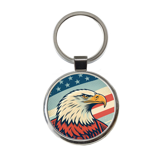 Retro Bald Eagle Patriotic USA United States Of America Round Metal Keychain