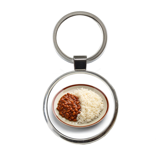 Rice And Beans Cheap Dinner Round Metal Keychain