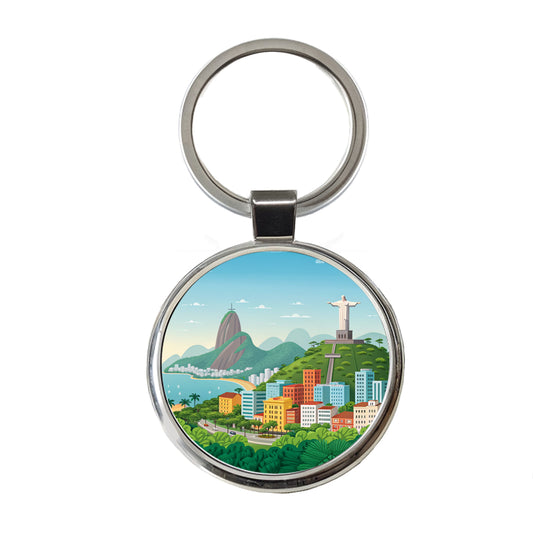 Rio De Janeiro Brazil Travel Drawing Round Metal Keychain