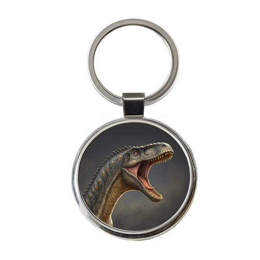 Roaring Apatosaurus Dinosaur Round Metal Keychain