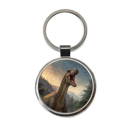 Roaring Argentinosaurus Dinosaur Round Metal Keychain