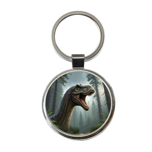 Roaring Brachiosaurus Dinosaur Round Metal Keychain