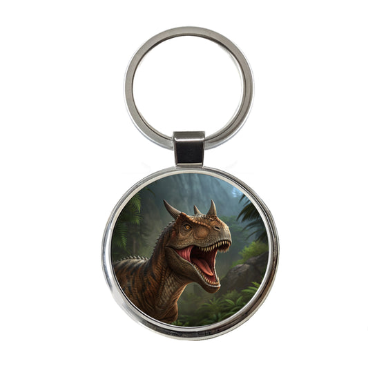 Roaring Carnotaurus Dinosaur Scary Round Metal Keychain