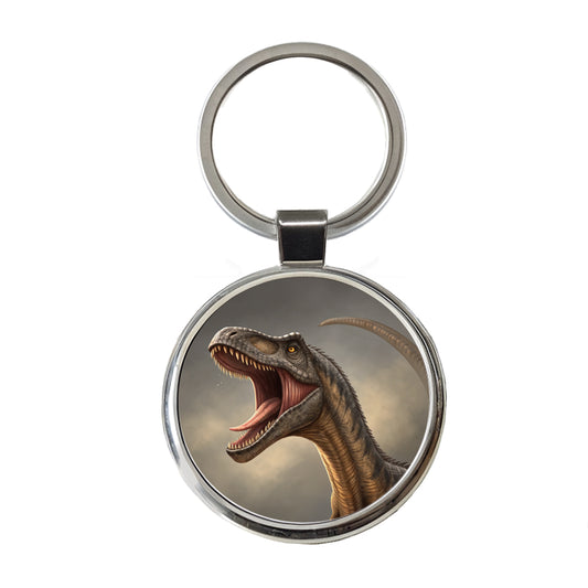 Roaring Diplodocus Dinosaur Round Metal Keychain