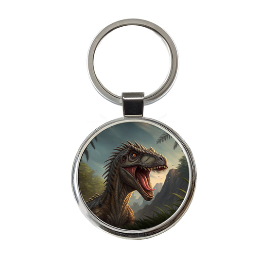 Roaring Eoraptor Dinosaur Scary Round Metal Keychain