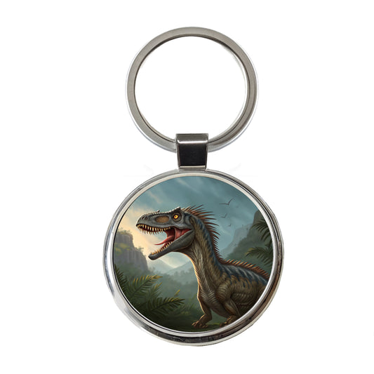Roaring Eoraptor Dinosaur Round Metal Keychain