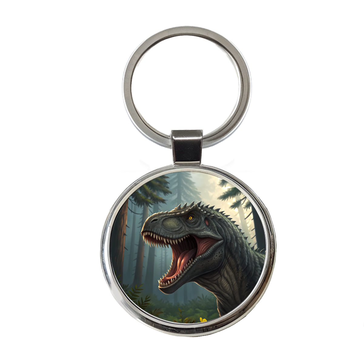 Roaring Giganotosaurus Dinosaur Round Metal Keychain