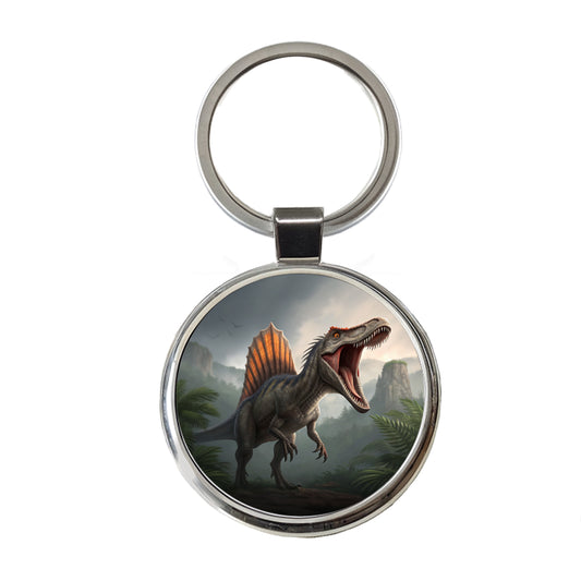 Roaring Spinosaurus Dinosaur Scary Round Metal Keychain