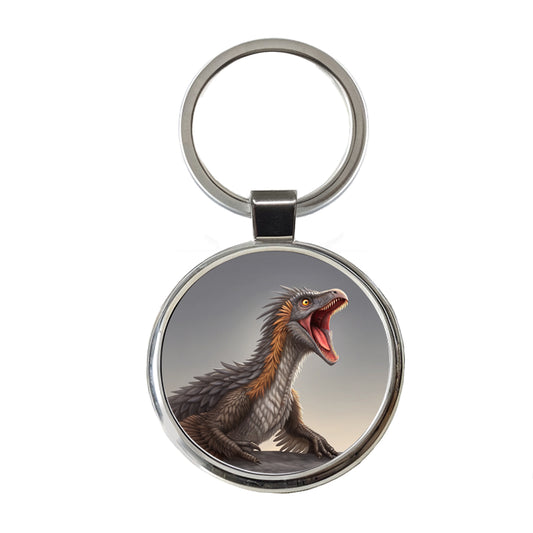 Roaring Therizinosaurus Dinosaur Scary Round Metal Keychain