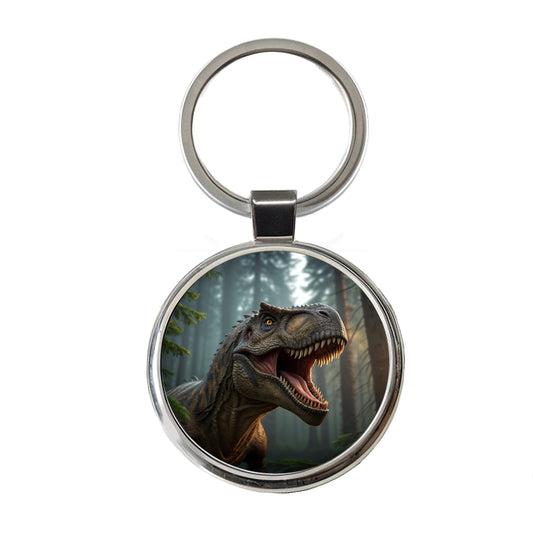 Roaring Tyrannosaurus Rex Dinosaur Scary Round Metal Keychain