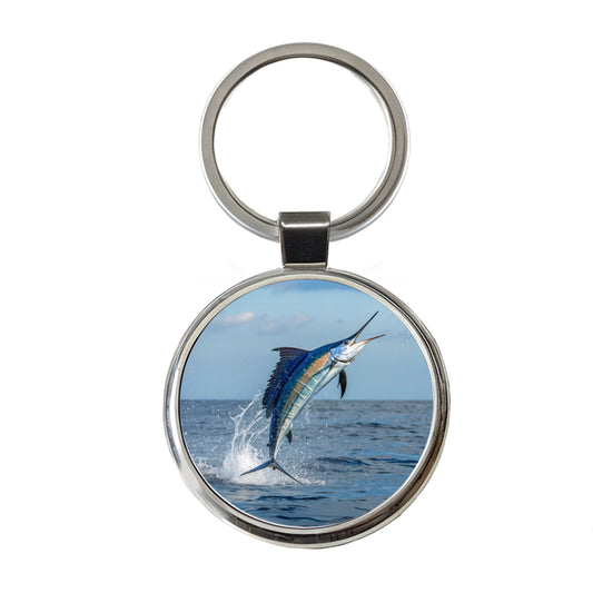 Sailfish Jumping Fishing Round Metal Keychain