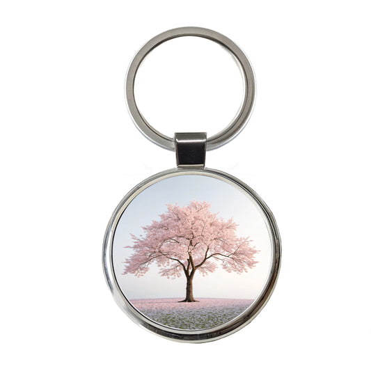 Sakura Cherry Blossom Tree Pink Flower Round Metal Keychain