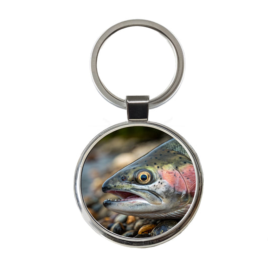 Salmon Fish Eye Close Up Fishing Round Metal Keychain