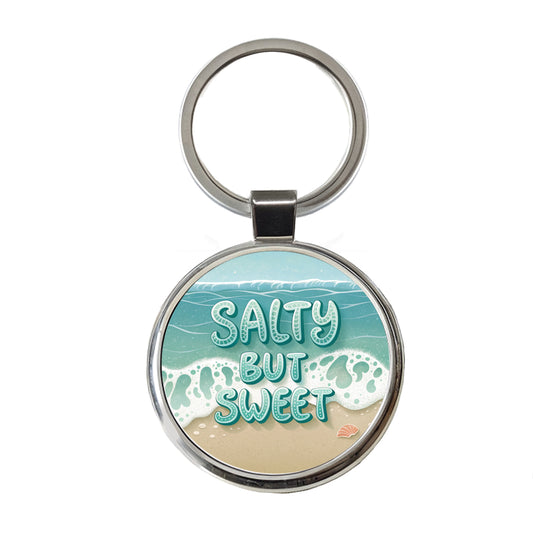 Salty But Sweet Sea Foam Ocean Beach Round Metal Keychain