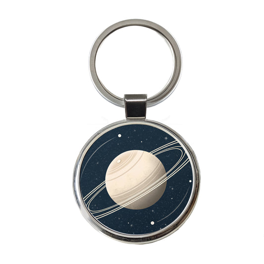 Saturn Planet Rings Space Round Metal Keychain