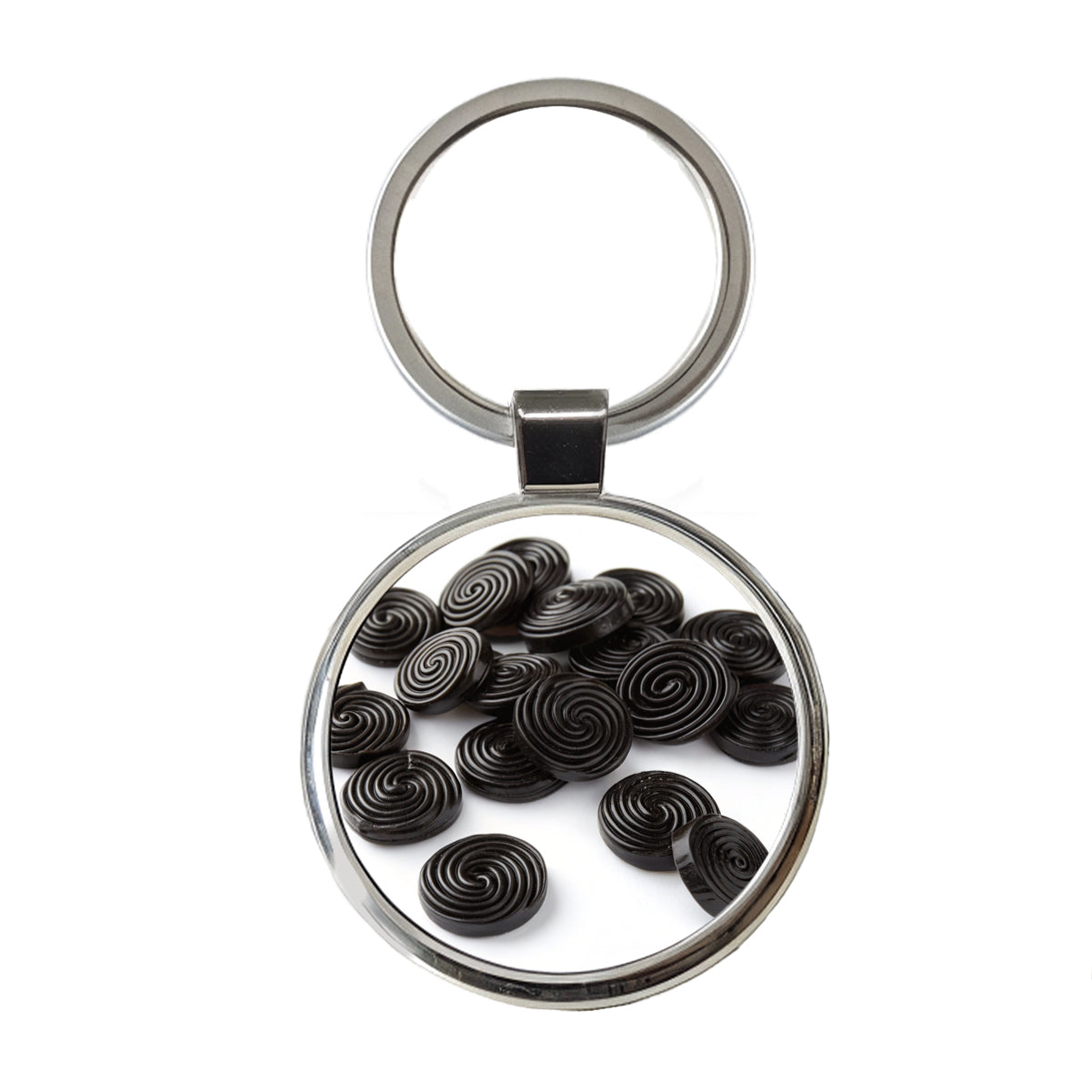 Scattered Black Licorice Round Metal Keychain