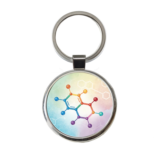Serotonin Molecule Science Scientific Round Metal Keychain