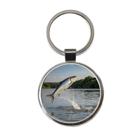 Shad Fish Jumping Fishing Round Metal Keychain