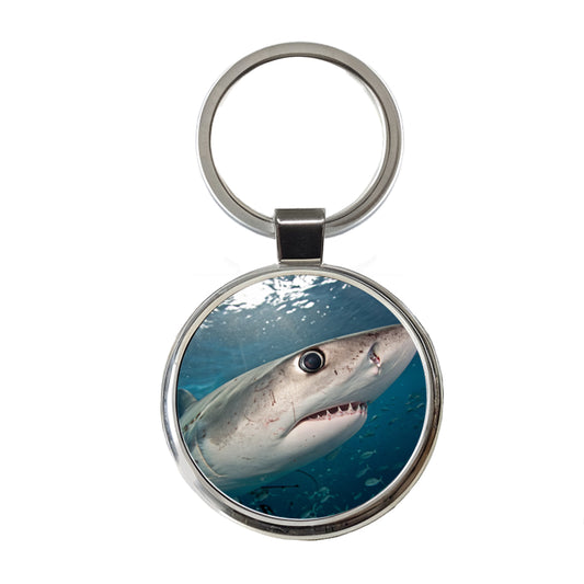 Shark Eye Close Up Ocean Round Metal Keychain