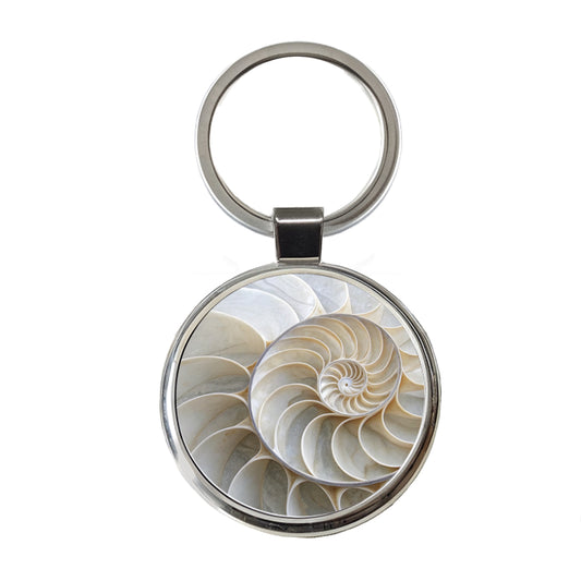 Shell Marble Swirl Round Metal Keychain