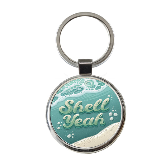 Shell Yeah Sea Foam Ocean Beach Funny Round Metal Keychain