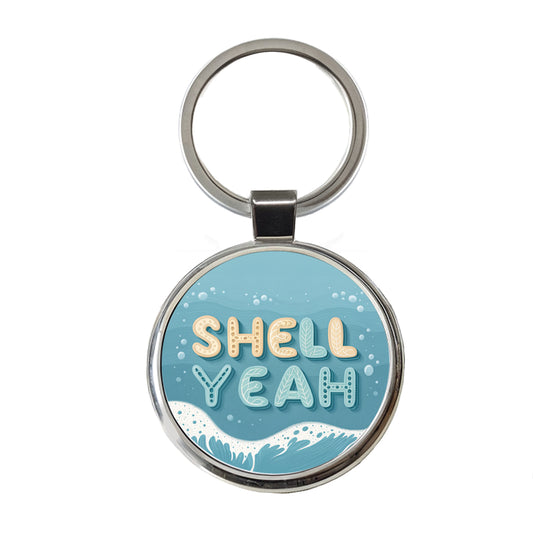 Shell Yeah Sea Foam Ocean Beach Round Metal Keychain