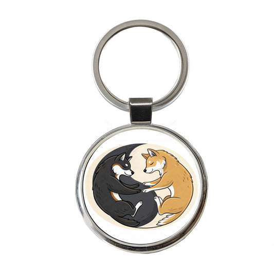 Shiba Inus Yin Yang Dogs Round Metal Keychain