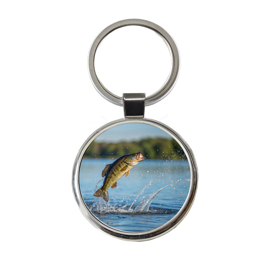 Smallmouth Bass Fish Jumping Fishing Round Metal Keychain
