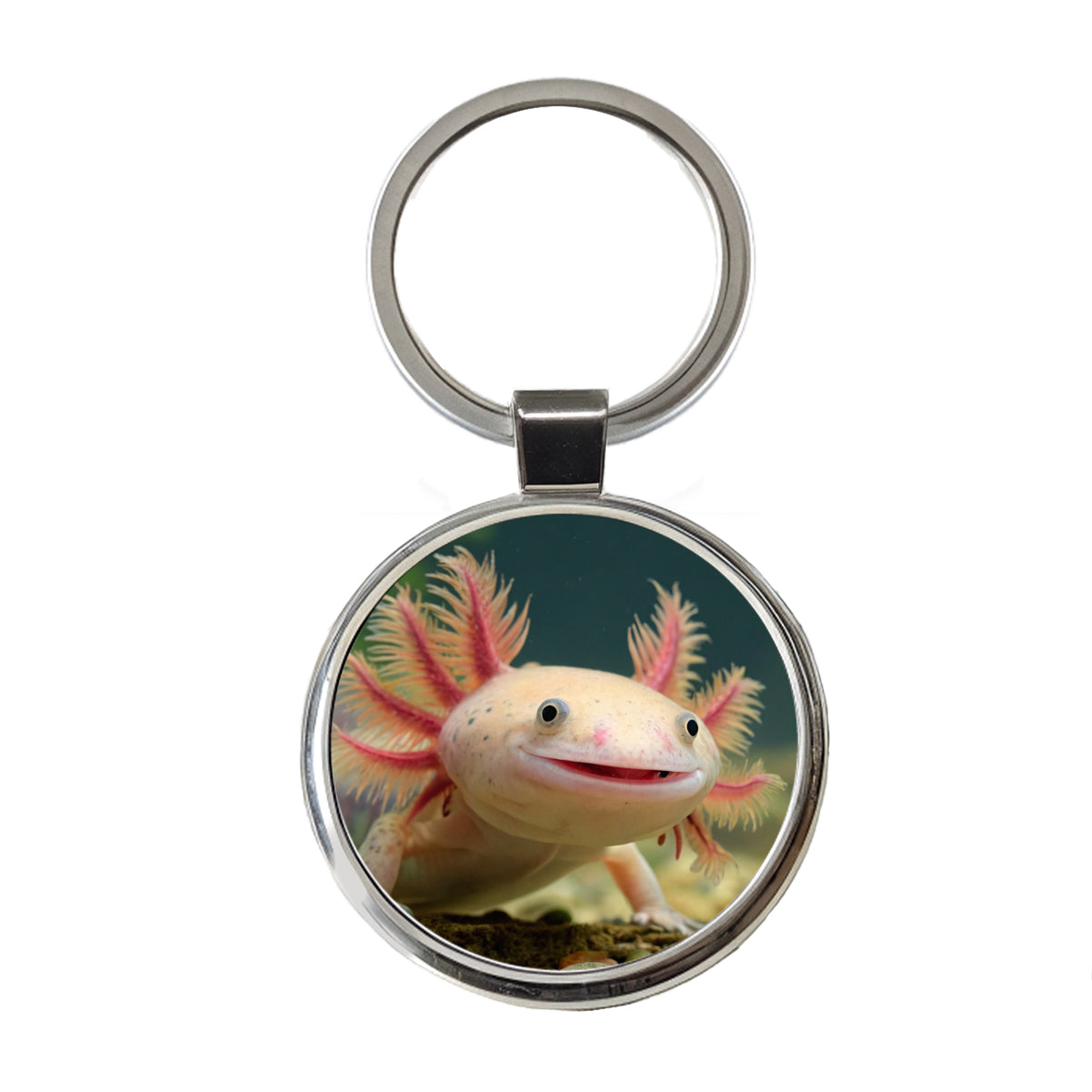 Smiling Axolotl Adorable Round Metal Keychain