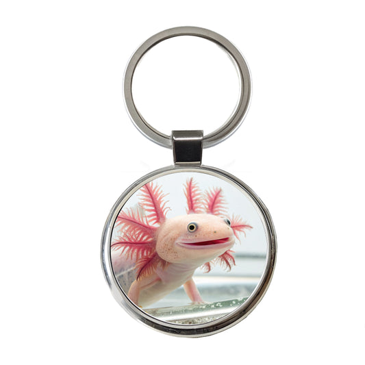 Smiling Axolotl Cute Funny Round Metal Keychain