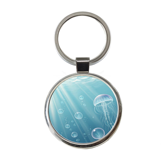 Soft Blue Tones Jellyfish Ocean Sea Round Metal Keychain