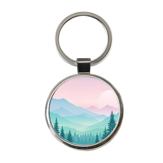 Soft Gradient Pastels Mountains Round Metal Keychain