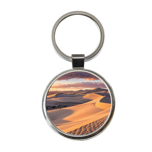 Soft Rolling Sand Dunes At Golden Hour Desert Round Metal Keychain
