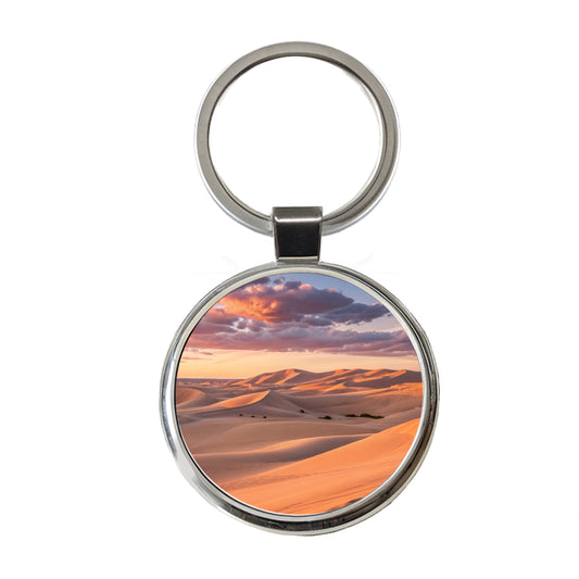 Soft Rolling Sand Dunes Sunset Desert Round Metal Keychain