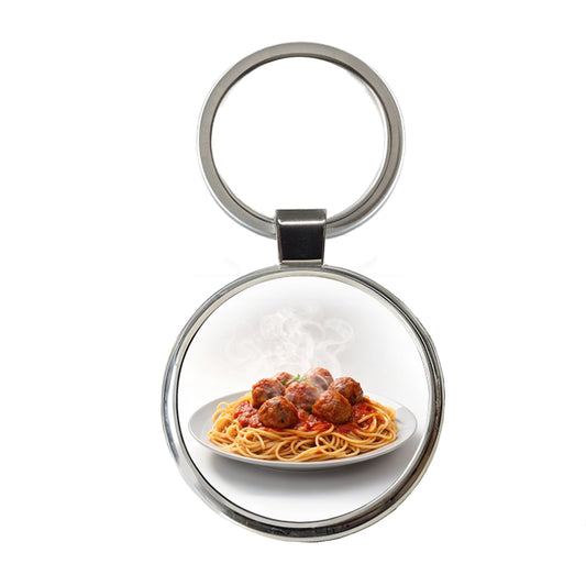 Spaghetti And Meatballs Italian Plate Round Metal Keychain
